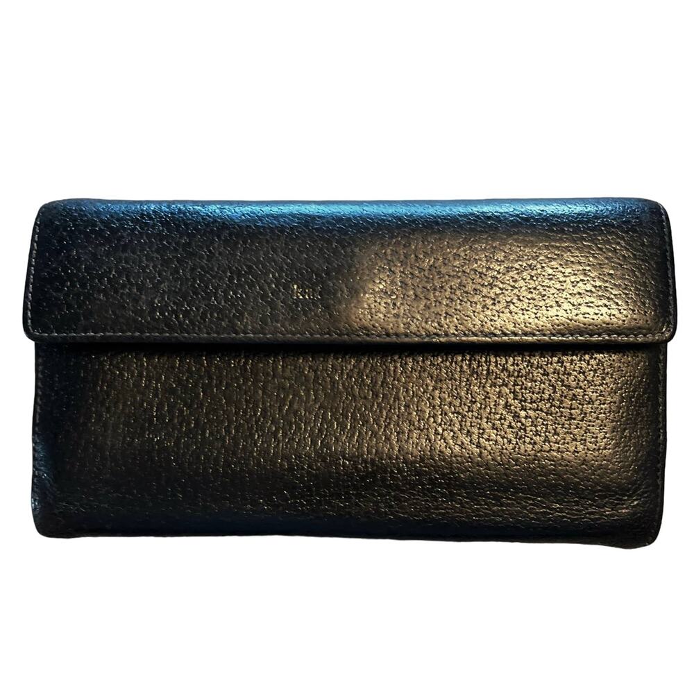 KATE SPADE Black Leather Wallet Hand Purse Multi Comparment Snap Closure Card